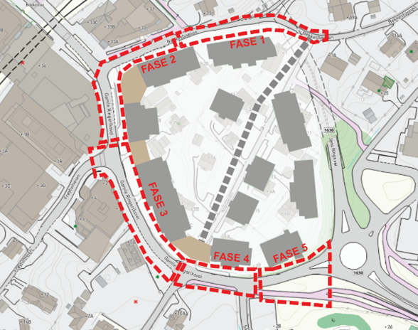 KArt som viser alle fem fasene i prosjektet