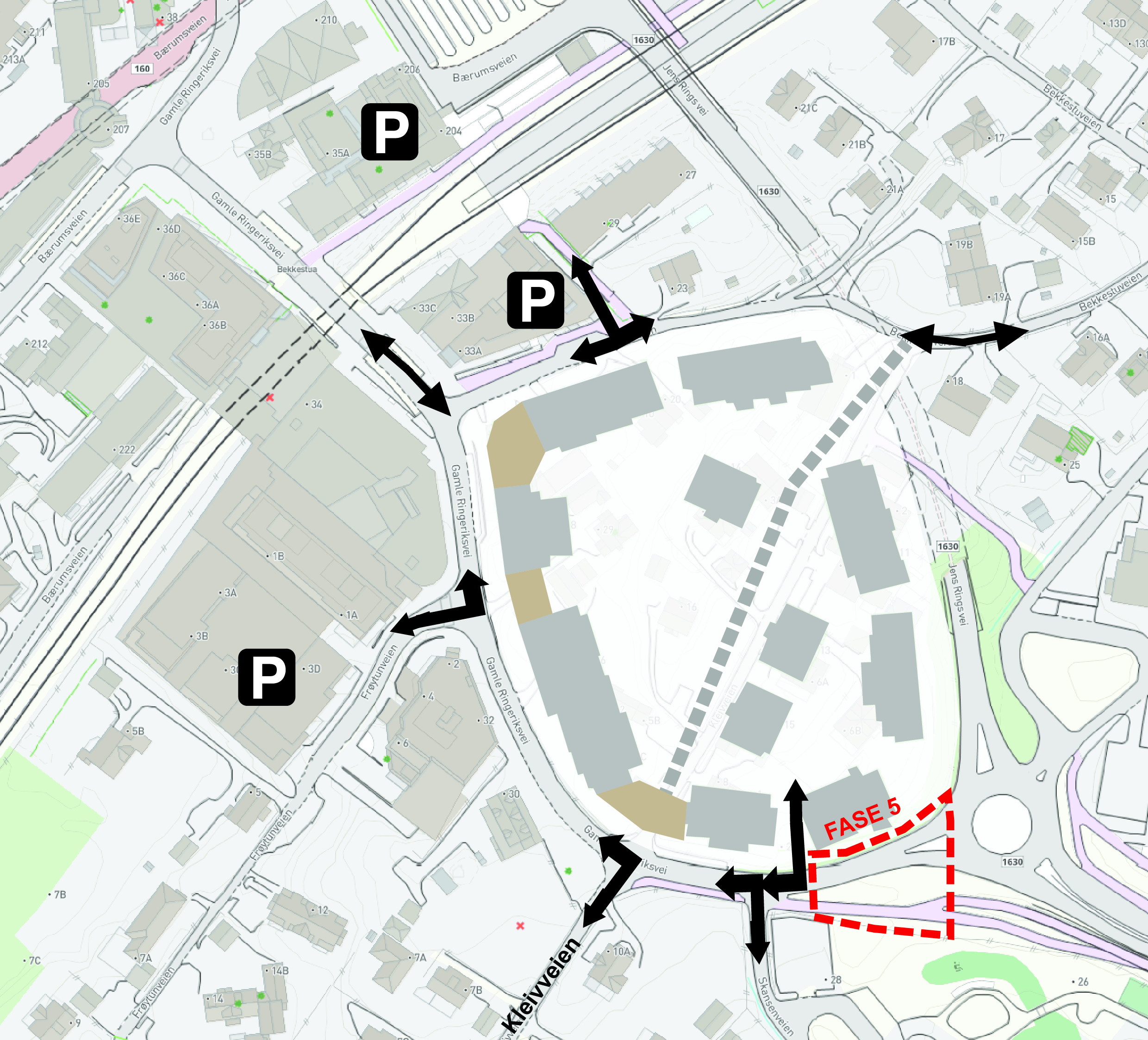 KArt som viser kjøremønster i fase fem