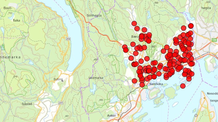 Kart over barnehagene i Bærum