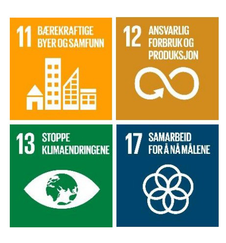 FNs bærekraftmål – spesielt mål 11, 12, 13 og 17.